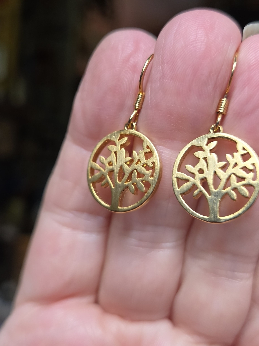 Tree of Life 24k Gold Drop Earrings 1/2" - Picture 6 of 7